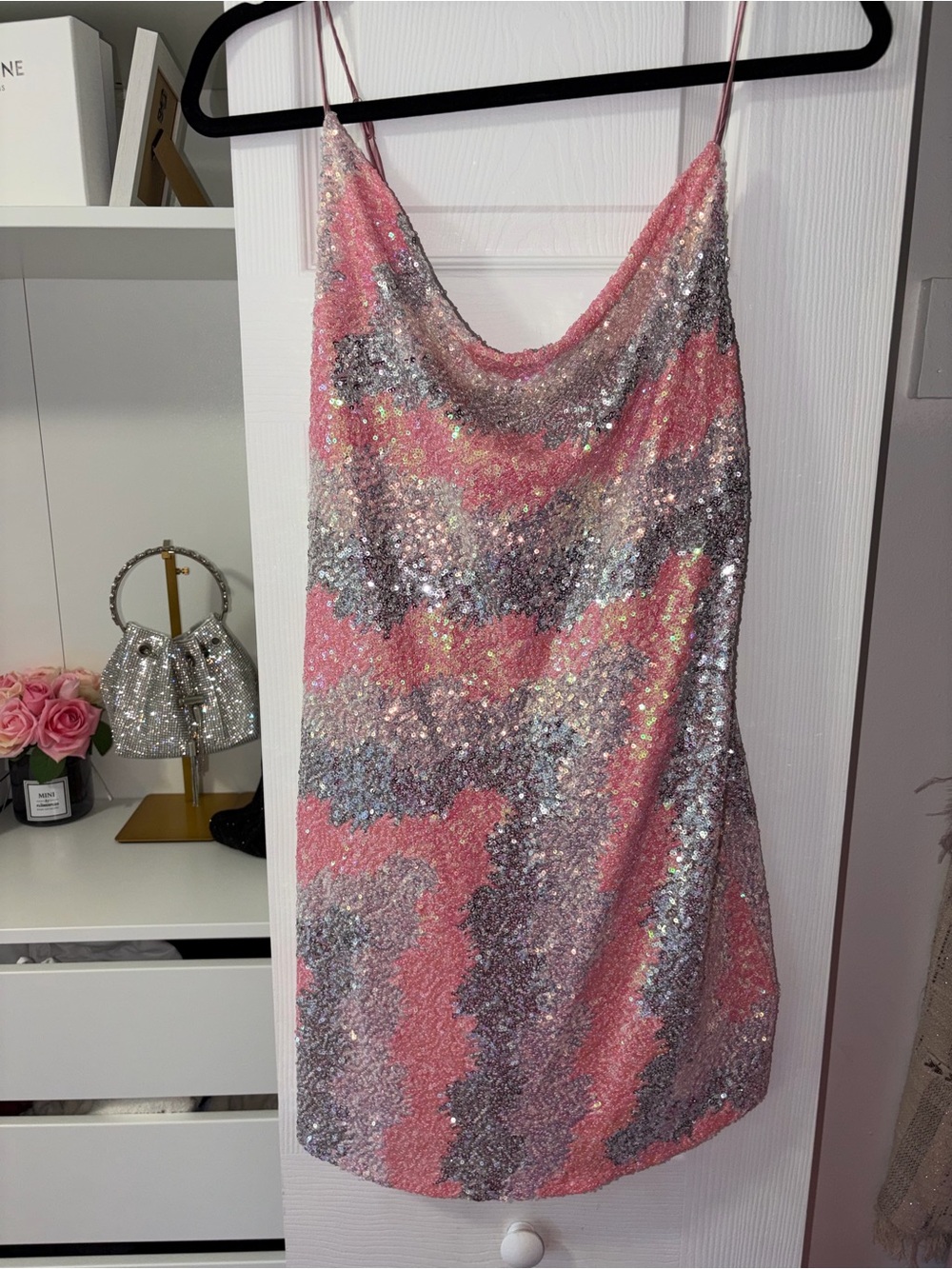 Hello Molly Pink & Silver Sequin Slip Dress